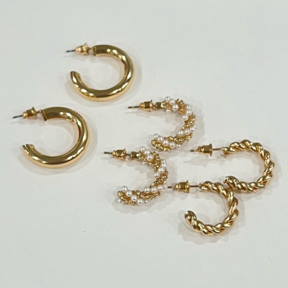 NEW‎ 3 pcs earring set gold hoop earrings